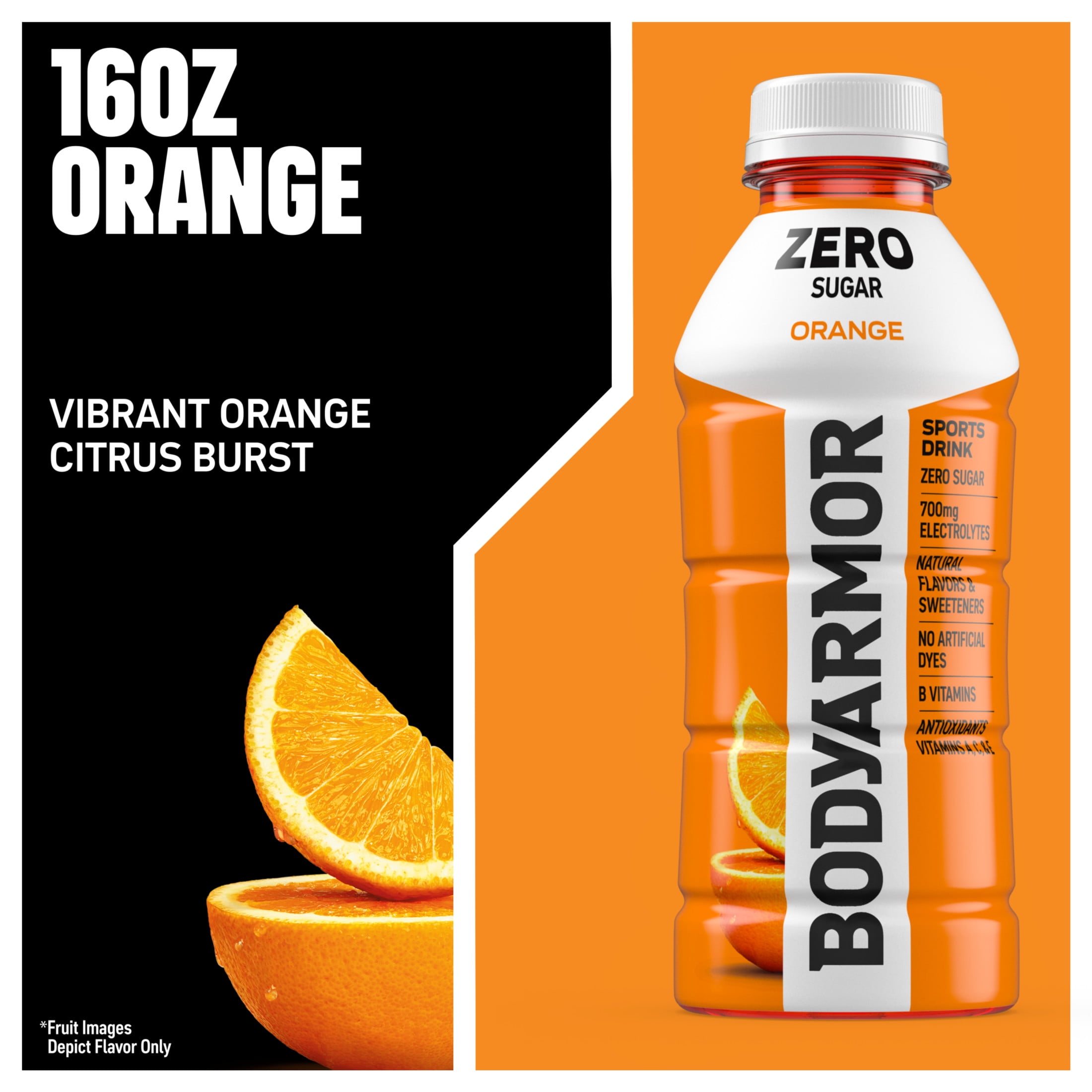 (6 pack) BODYARMOR Zero Sugar Orange Electrolyte Sports Drink, 16 fl oz Bottle