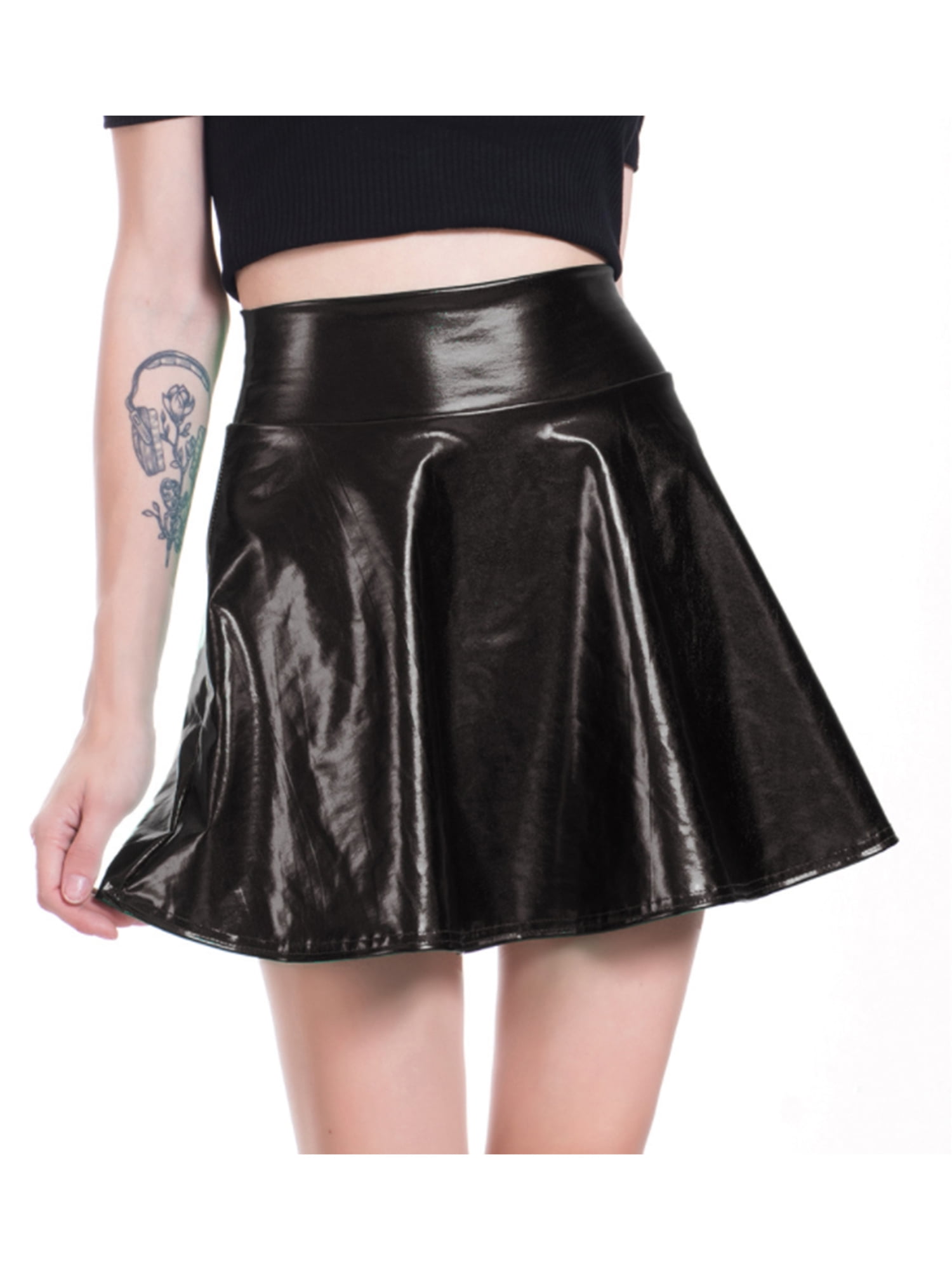 Women Laser Mini Skirt Reflective High Waist Thigh Pleated Skirt for ...