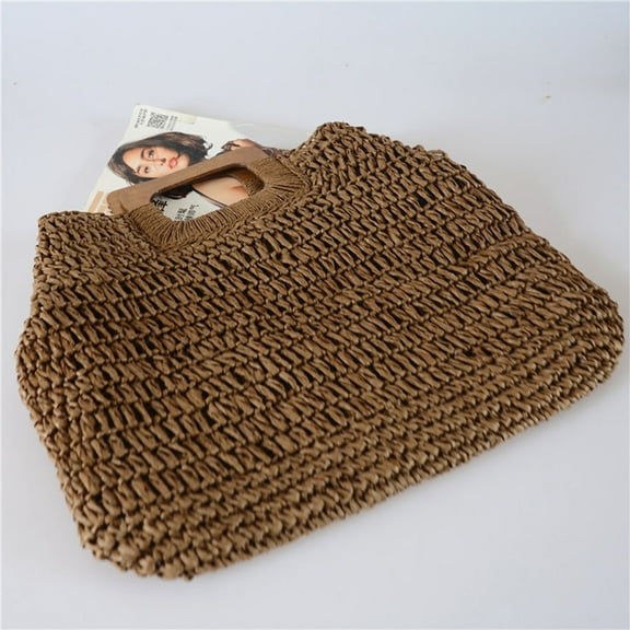 ORDDIART 1Set Vintage Woven Straw Handbag for Women Summer Travel Storage Purse Coffee Color