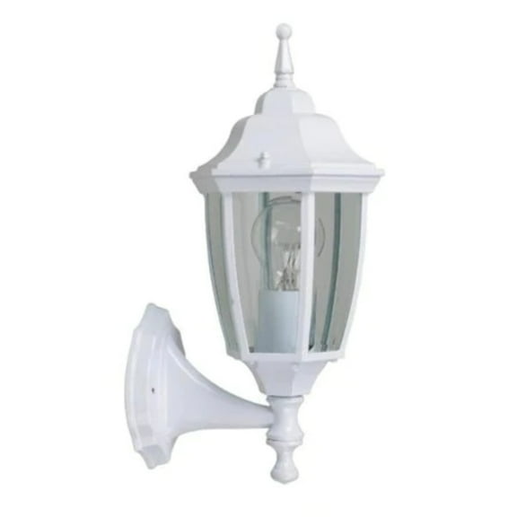 Hampton Bay 14 in. 1-Light White Hardwired Dusk-to-Dawn Outdoor Wall Light Lantern Sconce with No Bulb Included