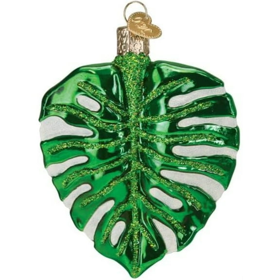 Old World Christmas 4.00In Monstera Leaf, Glass, Natures Artwork Tropics 36337
