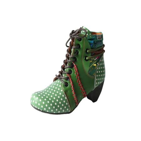 

TMA EYES Polka Dot Leather Women Boots with Moccasin Hand Stitching