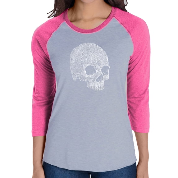 LA Pop Art Women's Raglan Baseball Word Art T-shirt - Dead Inside Skull