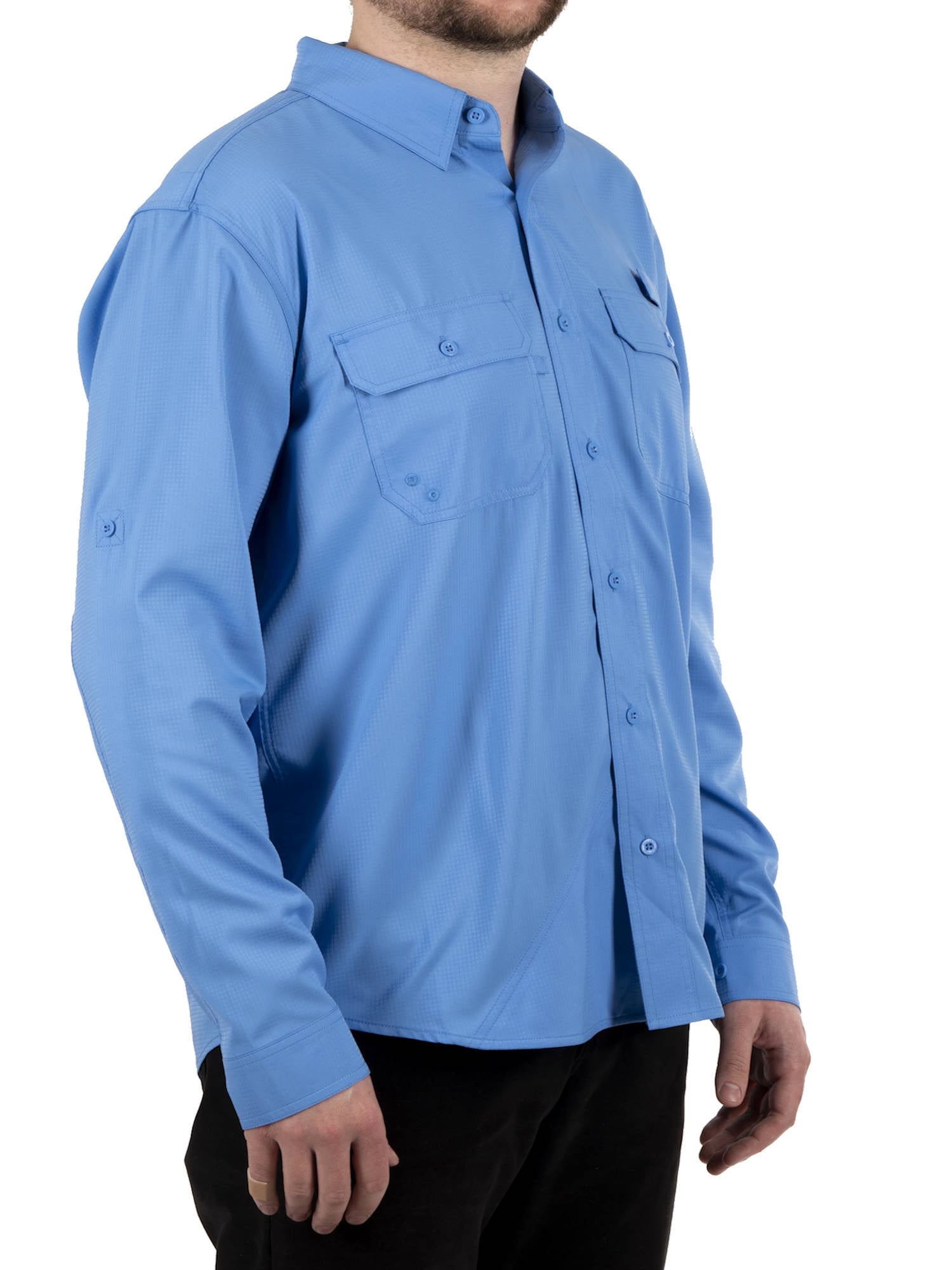 Realtree Men's Long Sleeve Guide Shirt, Performance Fishing Button Up Top in Marina Blue, Sizes S-3XL