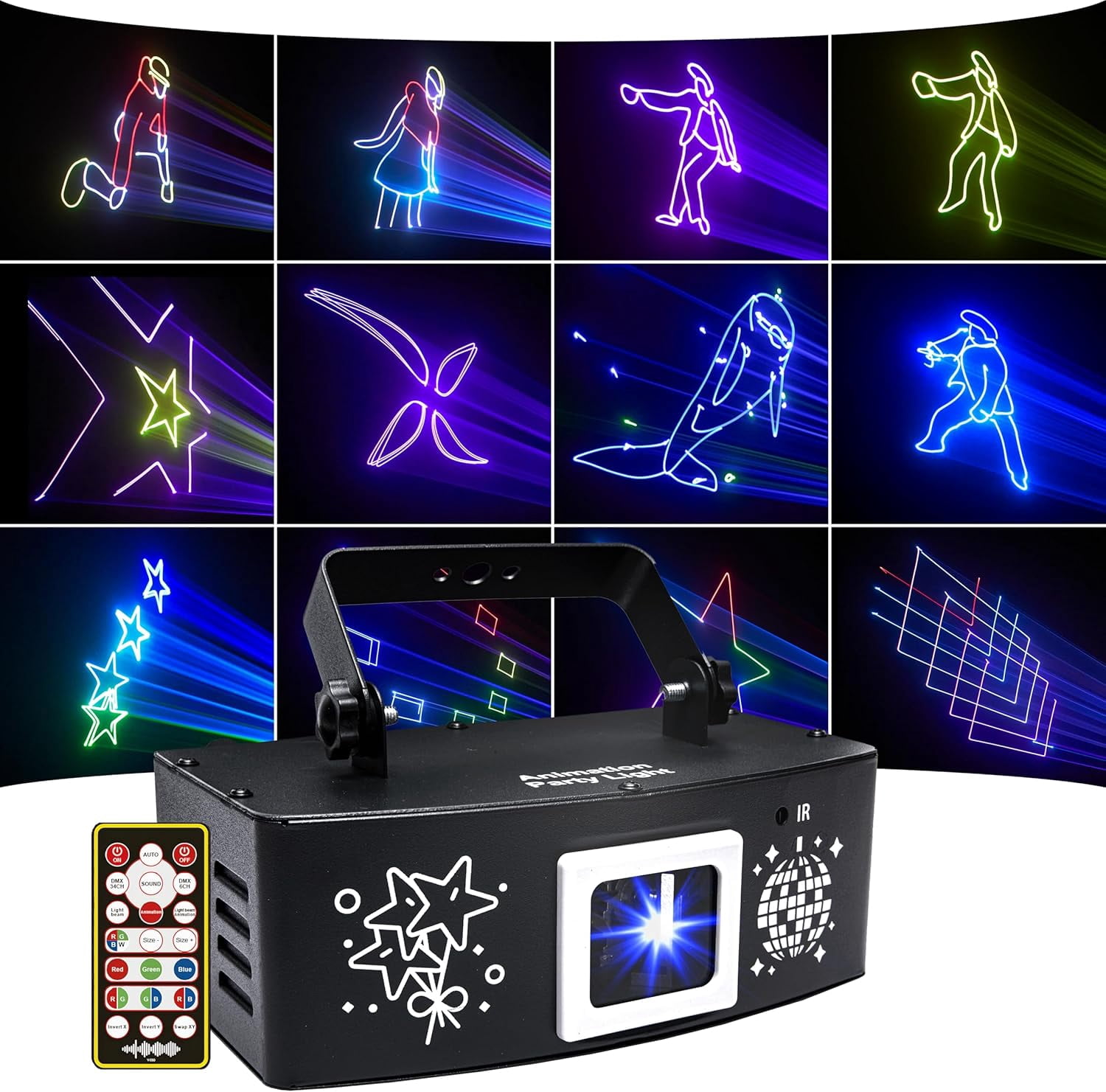 BAKOD 3D Animated Projector Light – LED Motion Projection Lamp with Rotating Color Patterns, Remote Control, Indoor/Outdoor Decorative Lighting DJ Disco Stage Light for Parties, Events, Clubs