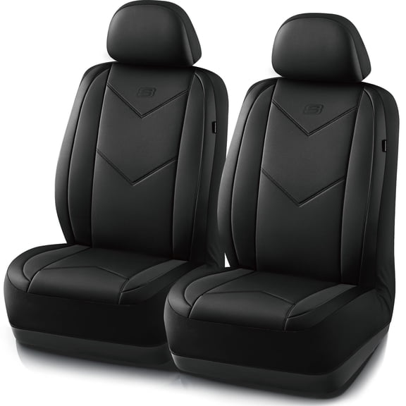 Skechers Sport Leather Car Seat Cover – Front Seat Premium Comfort, Breathable Design, Universal Fit for Cars, SUVs, and Trucks - Black