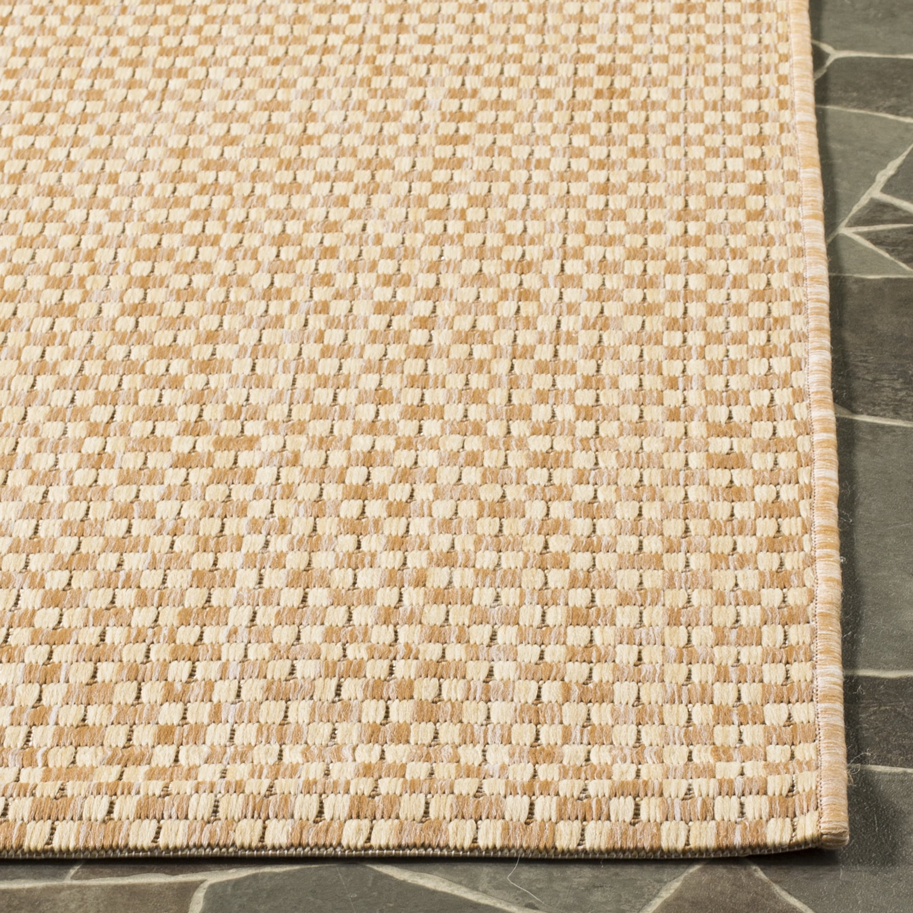 SAFAVIEH Courtyard Blair Checkered Indoor/Outdoor Area Rug, Natural/Cream, 4' x 4' Square