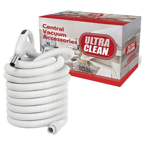 Ultra Clean Universal Central Vacuum Hose - 30 Ft, Button-Lock Handle, Fits Beam, Electrolux, Kenmore, Nutone & More