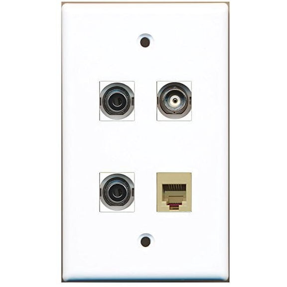 RiteAV - 1 Port Phone RJ11 RJ12 Beige 2 Port 3.5mm 1 Port BNC Wall Plate