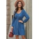 thumbnail image 3 of ABPHQTO Vestido de manga larga con cintura alta y botones azules para mujer, 3 of 5