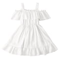 thumbnail image 2 of JDQJBZ Birthday Party Dress for Toddler Girls Solid Color Off The Shoulder Ruffle Hem Pleated Dress, 2 of 5