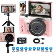 Ourlife 4K 75MP Digital Camera for Photography, Autofocus Vlogging Camera with 18X Zoom, 3" Flip Screen,pink