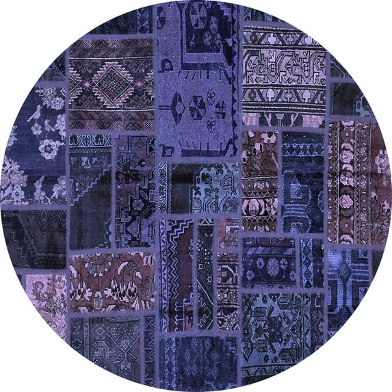 Ahgly Company Machine Washable Indoor Round Oriental Blue Modern Area Rugs, 4' Round