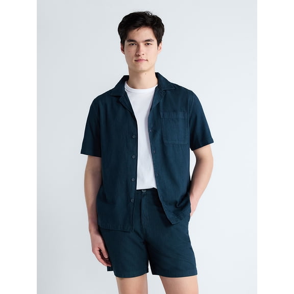 Free Assembly Men's Cotton Workwear Camp Shirt with Short Sleeves, Sizes S-3XL
