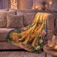 thumbnail image 5 of YShenghong Painterly Golden Retriever Surrounded By Colorful Garden Flowers Printed Flannel Blanket, 5 of 7