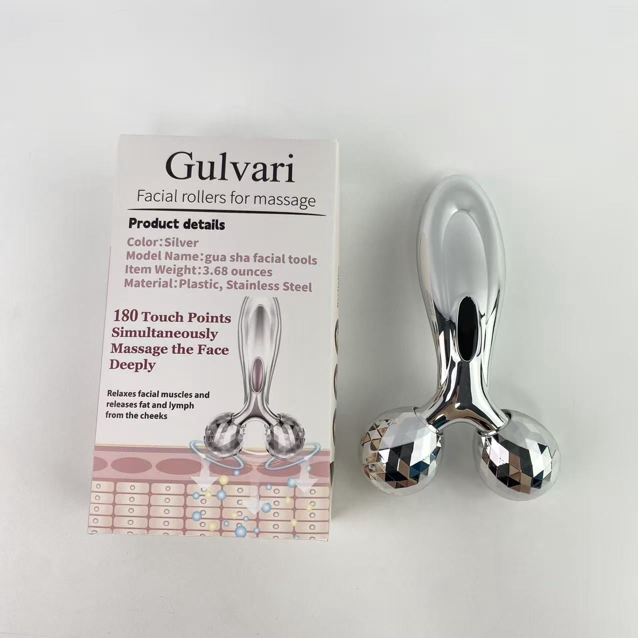 Gulvari Facial rollers for massage,Face Roller Set, Facial Tool for Face Sculpting, Metal Skin Care, Massager for Women