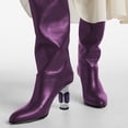 thumbnail image 2 of FSJ Women Sexy Round Closed Toe Over The Knee Boots Crystal Chunky Thigh High Boots Pull On Stretch Wide Calf Dress Long Boots Shoes Size 14 Purple, 2 of 4