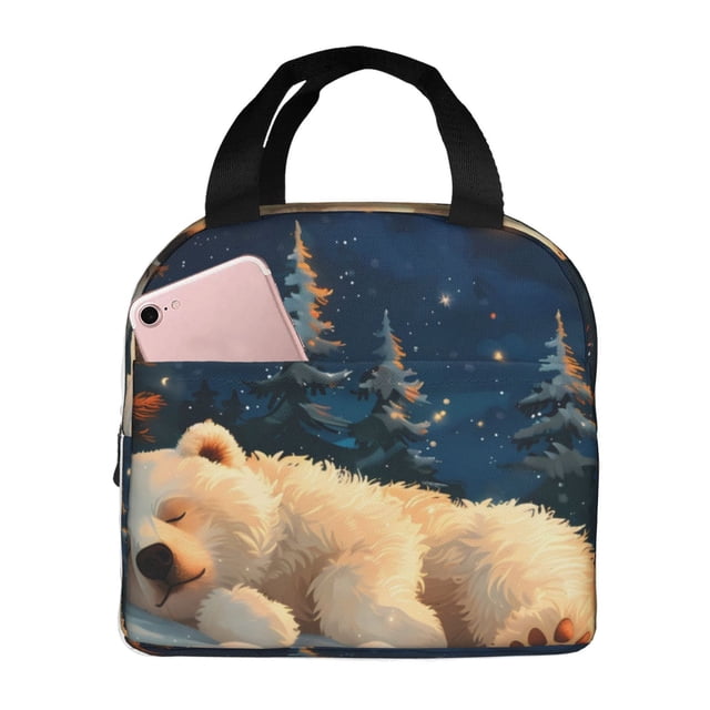 Vsdgher Starry Sky Sleep White Bear Print Lunch Bag, Lunch Box for Women Adult Men, Lunch Tote Insulated Cooler Lunch Container for Work/Office/Picnic/Travel