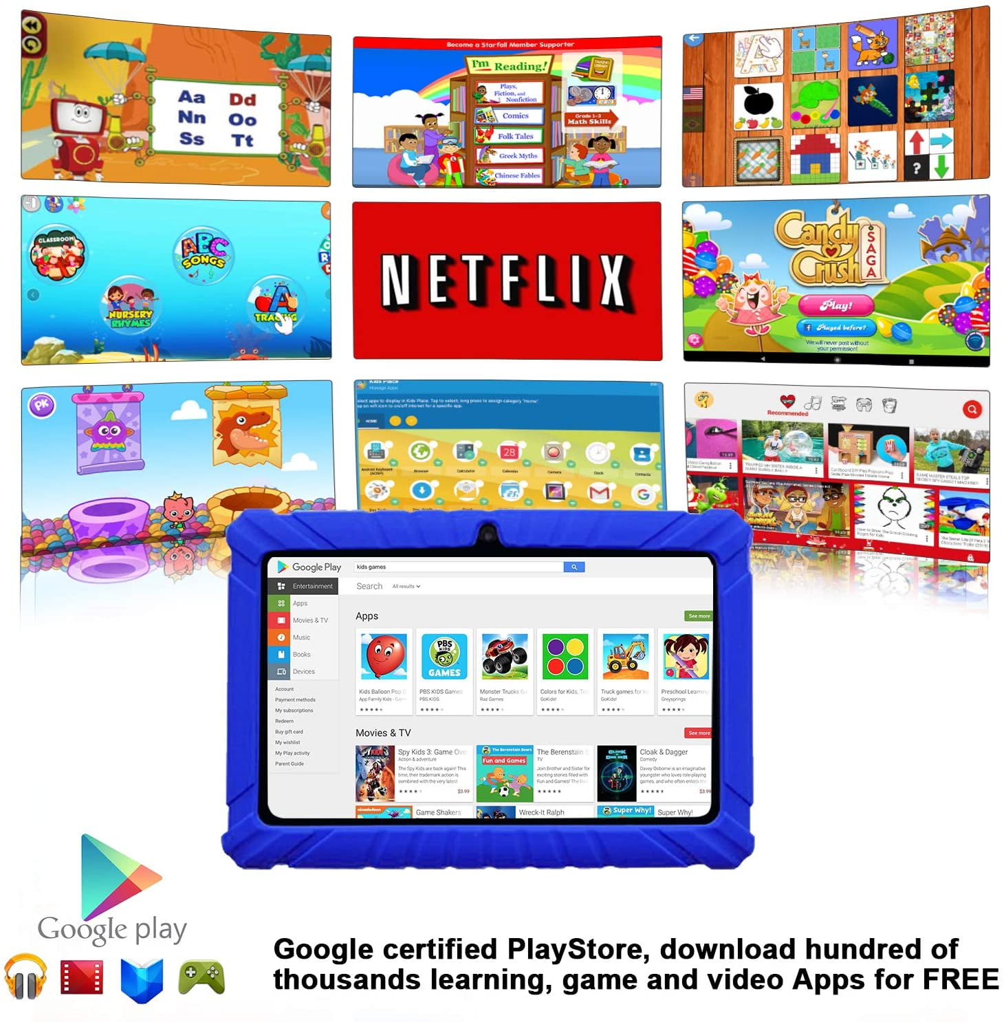 Contixo Kids Tablets Bundle, 7-Inch Android Tablet with Headphones and Sleeve Case, 32GB, Dark Blue