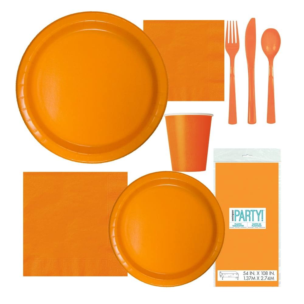Orange Tableware Kit Orange Party Supplies Plates, Napkins, Table