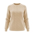 thumbnail image 5 of Cable Knit Sweaters for Women Fall Winter Retro Casual Soft Crewneck Plain Pullover Ladies Long Sleeve Tops (S, Beige), 5 of 7