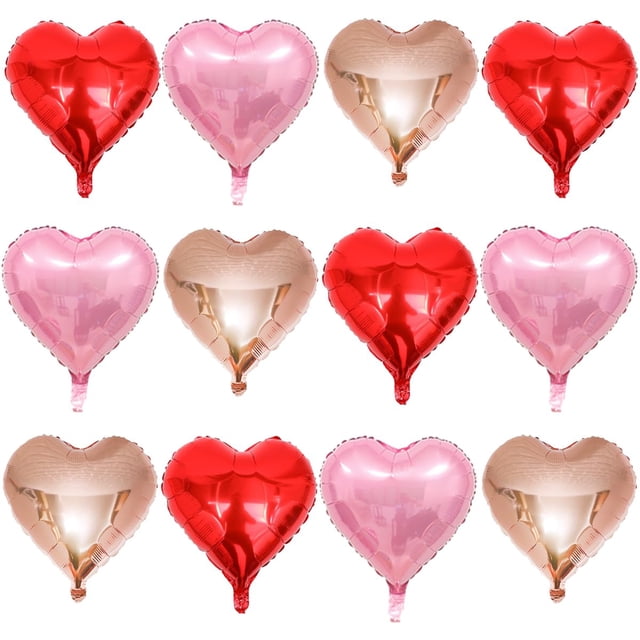 Paquete de globos unificados con forma de corazón, 12 globos de aluminio