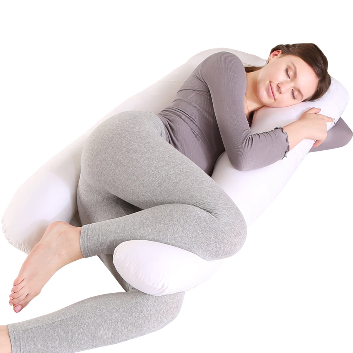 Topchances Pregnancy Pillow Maternity Belly Contoured Body with Cotton Cover White