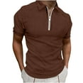 thumbnail image 1 of Birdeem Men Casual Solid Turndown Pullover Patchwork Zipper Short Sleeve Blouse, 1 of 6