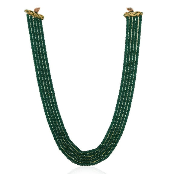 Ratnavali Jewels Emeraldn Green color Multi Five Strand Round American Onyx Stone long Beaded Necklace For Women
