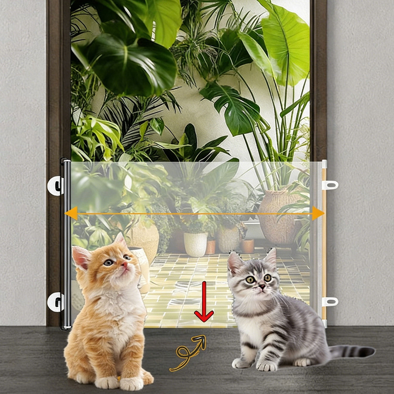 Dog Gate Indoor Retractable, No Drilling Barrier Indoor Stairs BabyGate, Child Extends Safety Mesh BabyGates, Extendable Extra Wide Pet Gate, for Doorways Hallways Home Apartment Kitchen