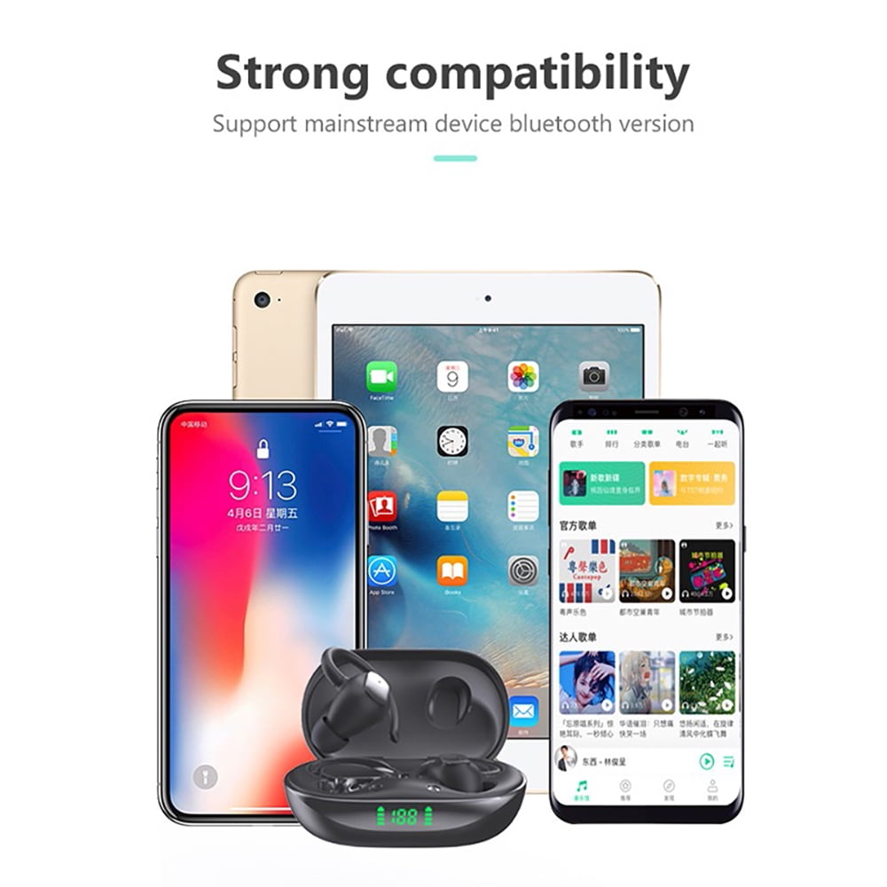 Black Wireless Earbuds Bluetooth Headphones with Wireless Charging Case for iPhone Android Phones Waterproof Earphones with Over Earhooks Bass Sound Headset for Sport Gym
