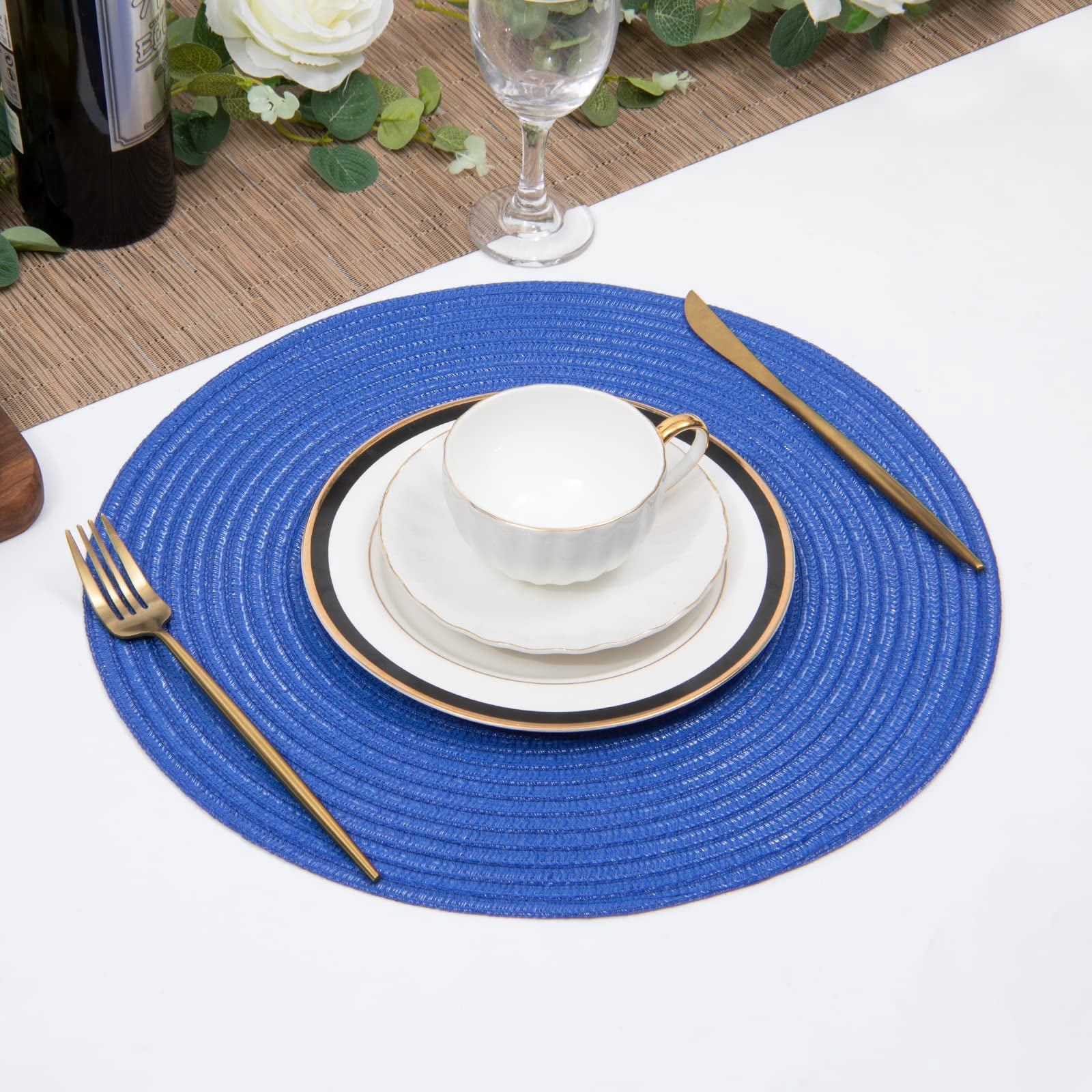 Round Placemats Set of 6 Woven Braided 15 inch Circle Placemat for Dining Tables Kitchen Table Mats Washable