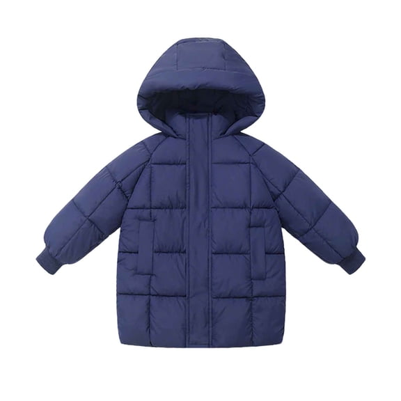 SERTG Big Kids Short Cut Hooded Jacket Thermal Insulated Solid Color Winter Comfortable Outerwear for Boys and Girls 6-15 Years(Navy,6 Years)