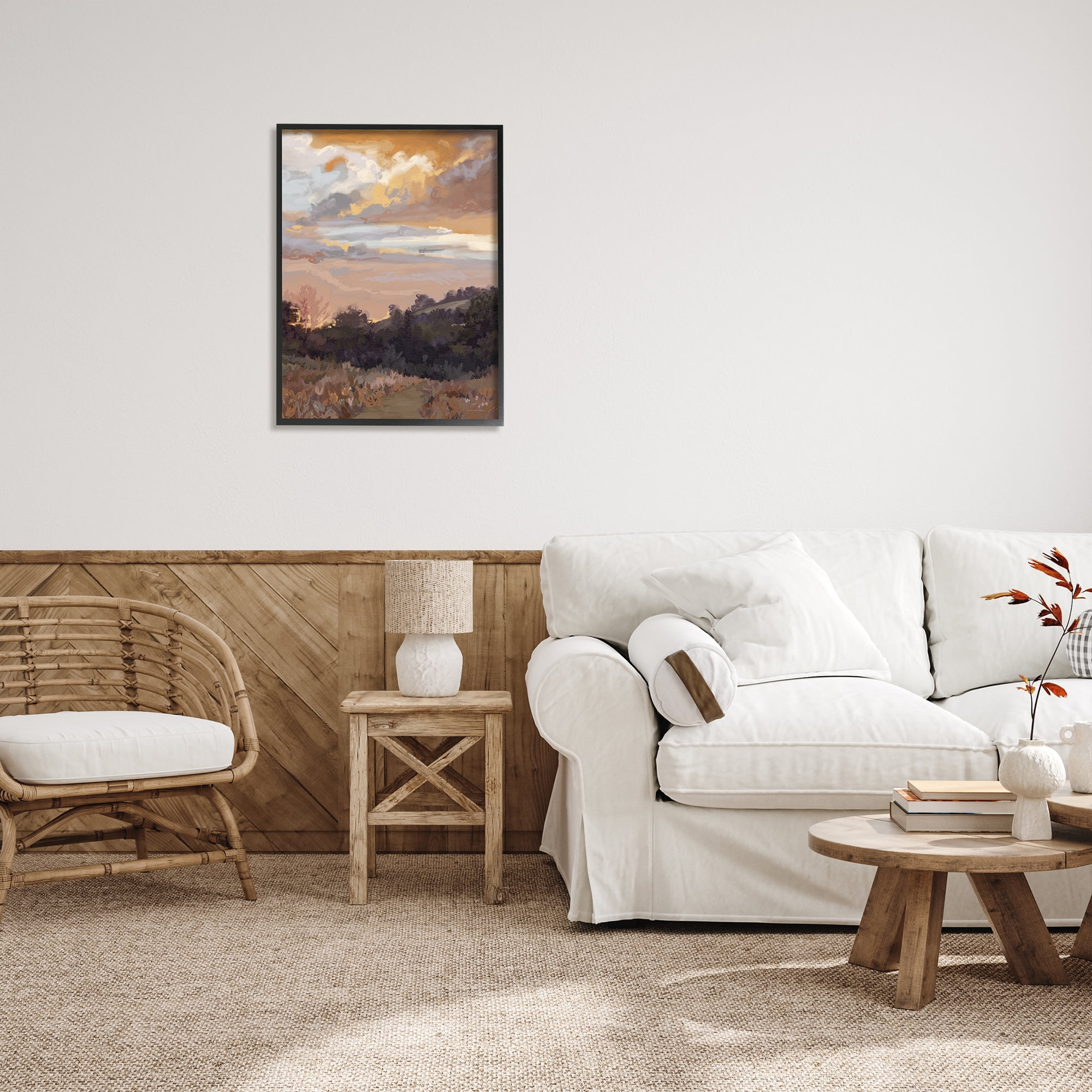 Stupell Industries Abstract Sunrise Landscape Landscape Painting Black Framed Art Print Wall Art, 24 x 30