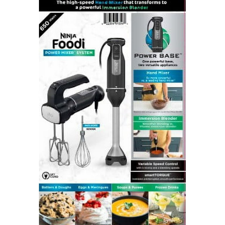 Ninja Foodi Power Mixer System, Black Hand Blender and Hand Mixer Combo  with Whisk and Beaters, 3-Cup Blending Vessel, CI100 