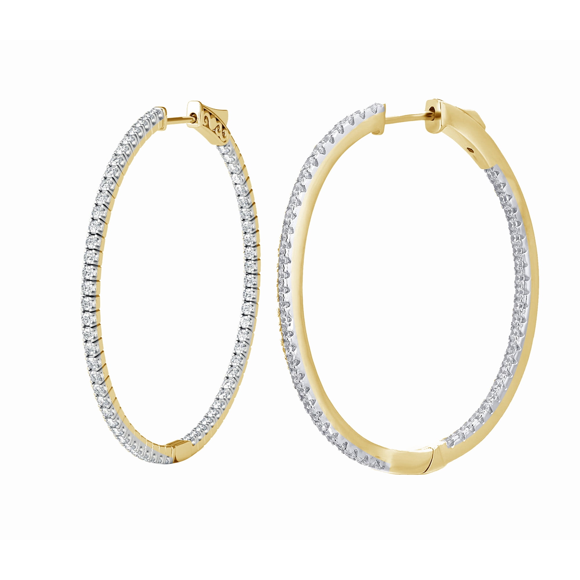 1 Carat T.W.CZ Pink Overlay Brass Inside Outside Hoop Earring 25mm.