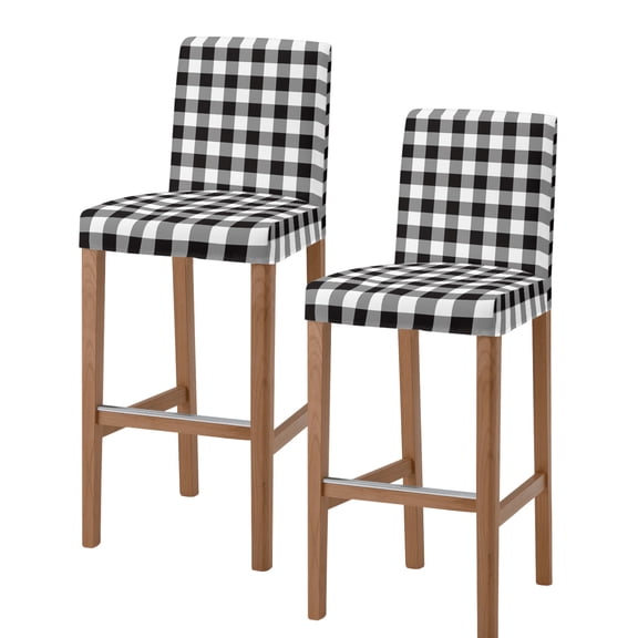 Black and White Checkered Bar Stool Covers Set of 2, Farmhouse Buffalo Plaid Stretch Washable Bar Chair Covers with Backs, Removable Pub Counter Height Chair Cover for Kitchen Dining Room Cafe