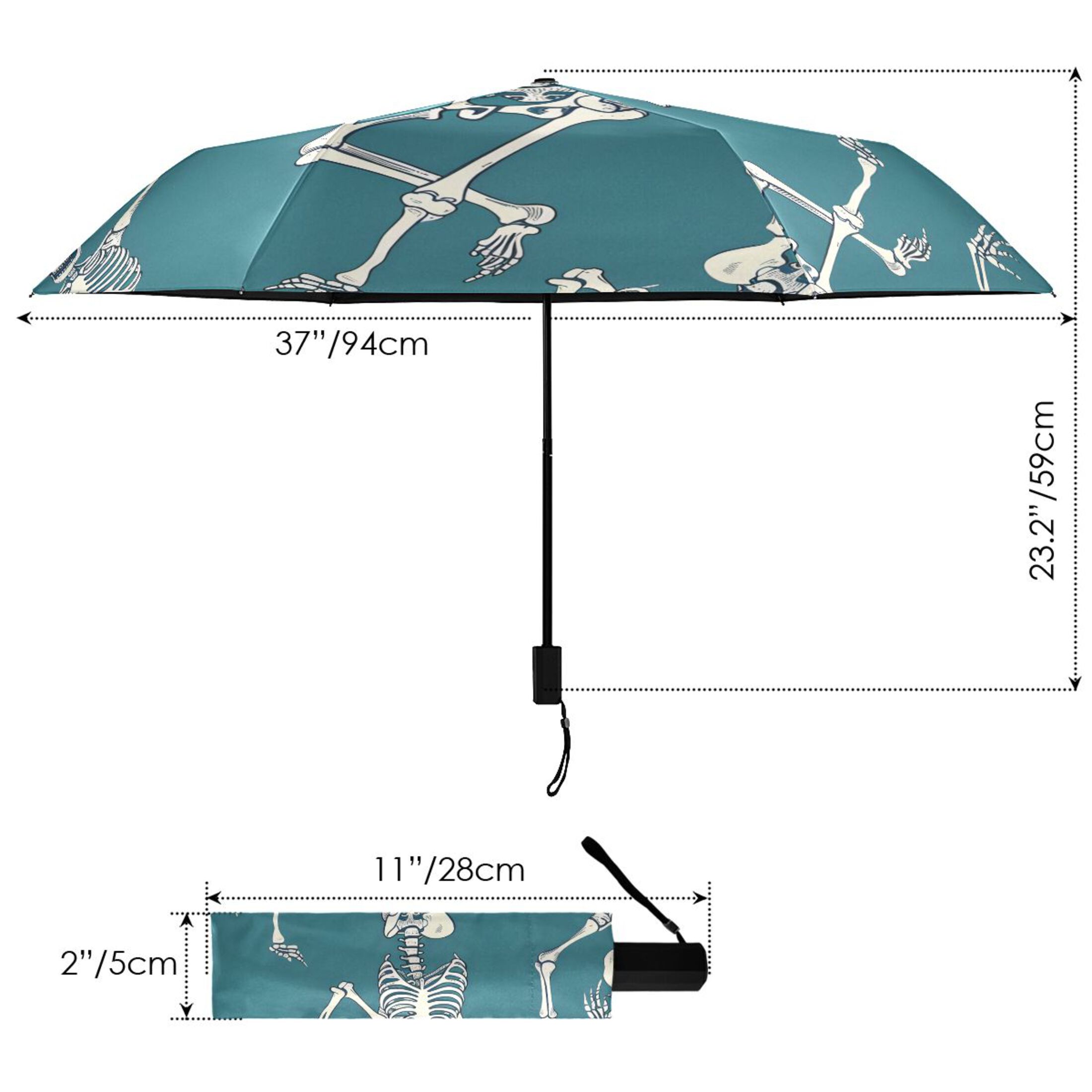 ALAZA Skeleton Dancing UPF 50+ Compact Folding Umbrella for Rain Travel Umbrella Packable