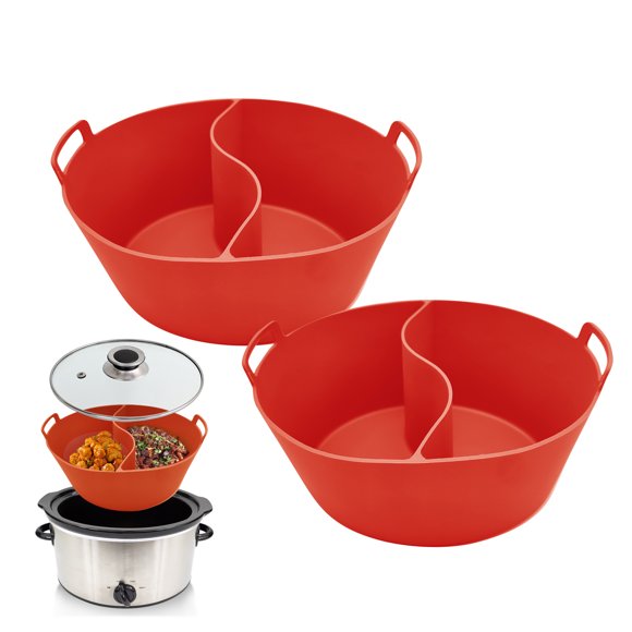 2pcs Slow Cooker Liners for 6/7/8 Quarts Slow Cooker Food Grade Silicone Crock-Pot Divider Liner Reusable Leakproof Dishwasher Safe Cooking Liner for Slow Cooker