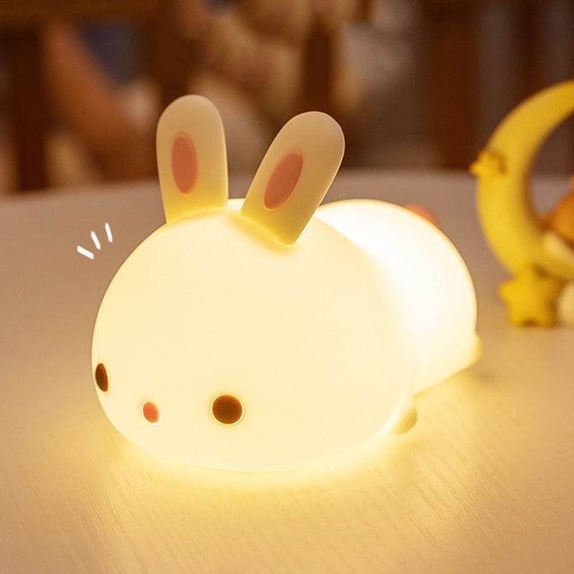 Luz de noche de conejo de silicona Juguetes para niños Regalo 5V 1200mAh Lámpara de escritorio Bunny Pat (A)