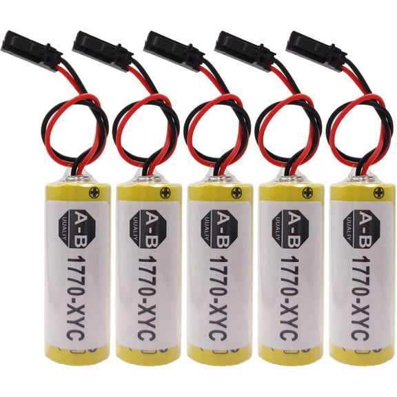(Pack of 5) 3V 1770-XYC 3V 1800mAh Lithium PLC Battery Replacement for 1770-XYC/A 1770-XYB 1756-BA1 with Black Plug