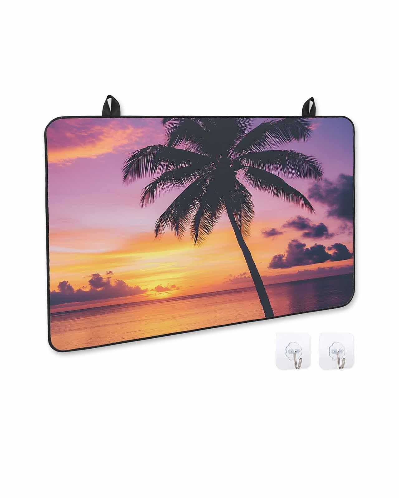 nqOlkjepod Large Induction Cooktop Protector Mat 24"x21", Summer Sunset Stove Top Covers for Electric Stove, Ocean Seaside Sky Cloud Scenery Palm Tree Stove Burner Cover Mats, Glass Top Stove Cover