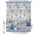 thumbnail image 2 of Ocean Starfish Shower Curtains for Bathroom, Coastal Vintage Blue Sea Shell Seahorse Jellyfish Stripe Washable Fabric Shower Curtain with Hooks Waterproof Bathroom Decor Sets, 66 x 72 Inches, 2 of 9