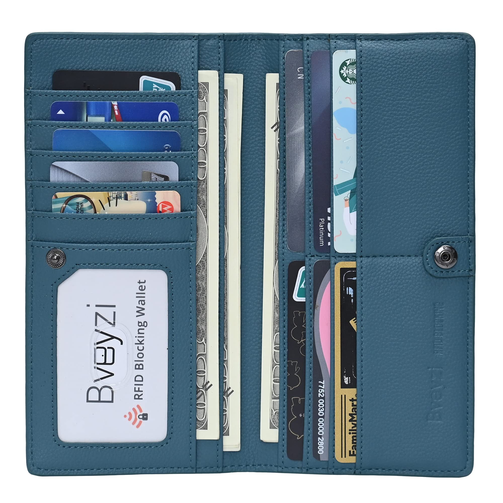 Bveyzi Ultra Slim Thin Leather RFID Blocking Credit Card Holder Bifold ...