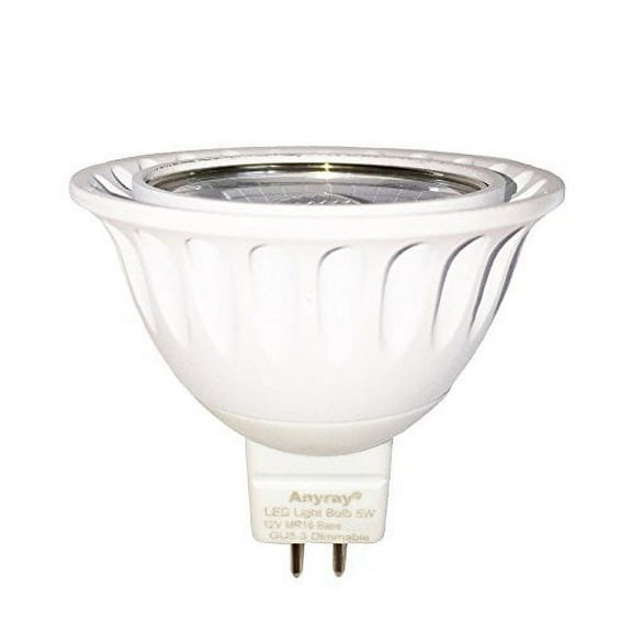 Anyray 1-Bulb Dimmable 5W GU5.3 MR16 LED Bulb, Equal to 20W Halogen Bulb, 12 VAC/DC, Warm White Color