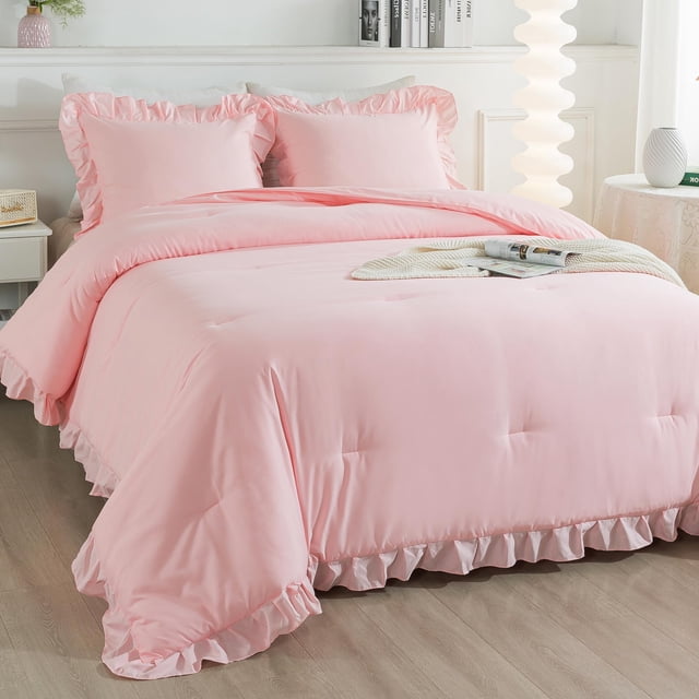 Juego de edredón Andency Pink Queen Size, 3 piezas, microfibra