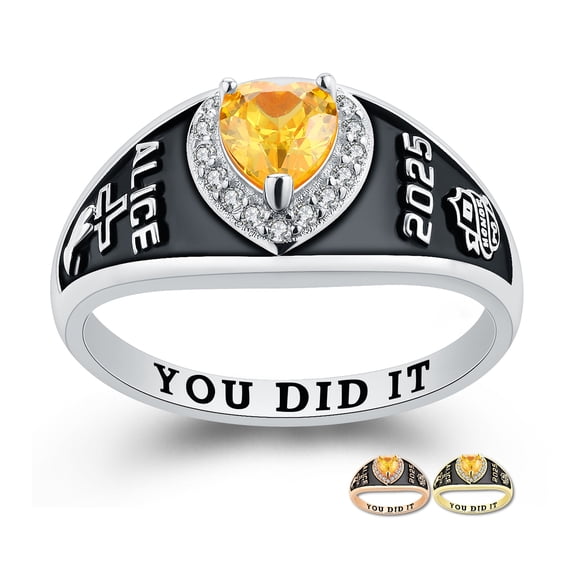 Mementos USA Custom Women's Class Rings Sterling Silver for High School College-Platinum-Lovely