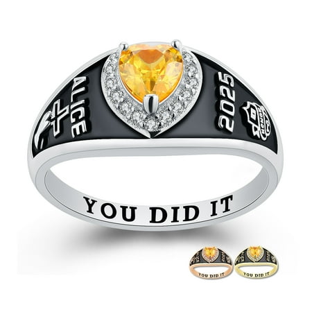 Mementos USA Custom Women's Class Rings Sterling Silver for High School College-Platinum-Lovely