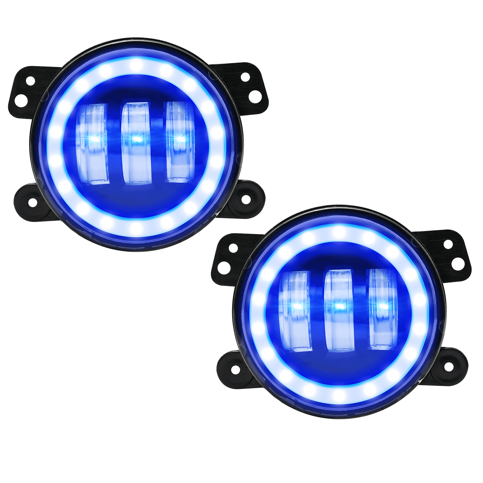 7 inch 80W LED Headlights & 4 inch 60W Fog Lights Combo w/Blue Halo Compatible with 2007-2018 Jeep Wrangler JK, DOT Approved
