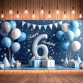 thumbnail image 6 of Blue Balloons Happy Birthday Number 6 Banner Decorative Design Birthday Party for Kids Celebration Indoor Decoration Photo Backdrop, 6 of 7